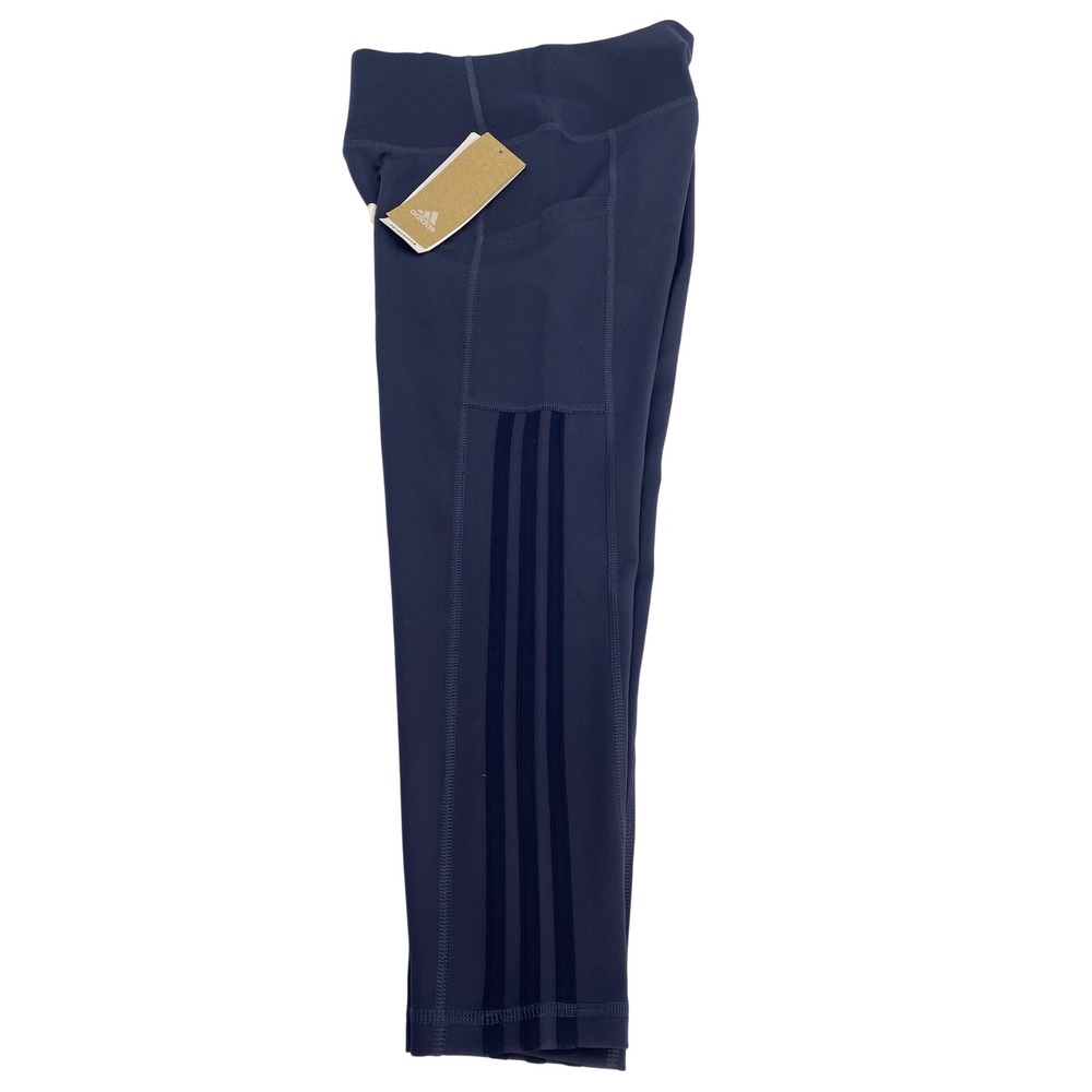 Adidas 3/4 Training Leggings Womens Small Navy New AEROREADY 3-Stripes